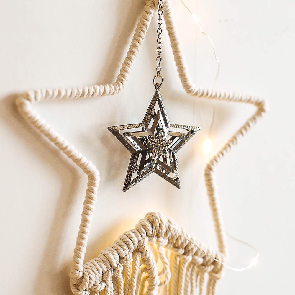 Hanging Macrame Star Dreamcatcher With Led Lights - Picture 3 of 5
